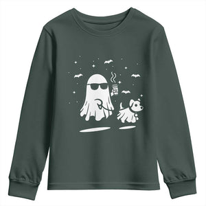 Halloween Ghost Dog Youth Sweatshirt Retro Spooky Season Boo Sheet TS10 Dark Forest Green Print Your Wear