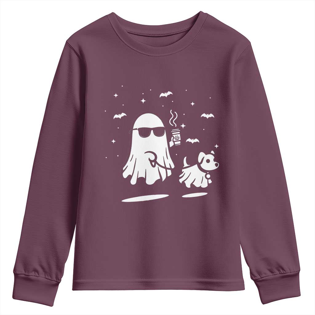 Halloween Ghost Dog Youth Sweatshirt Retro Spooky Season Boo Sheet TS10 Maroon Print Your Wear