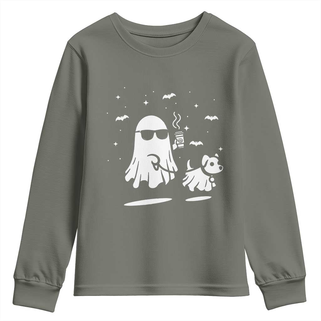 Halloween Ghost Dog Youth Sweatshirt Retro Spooky Season Boo Sheet TS10 Military Green Print Your Wear