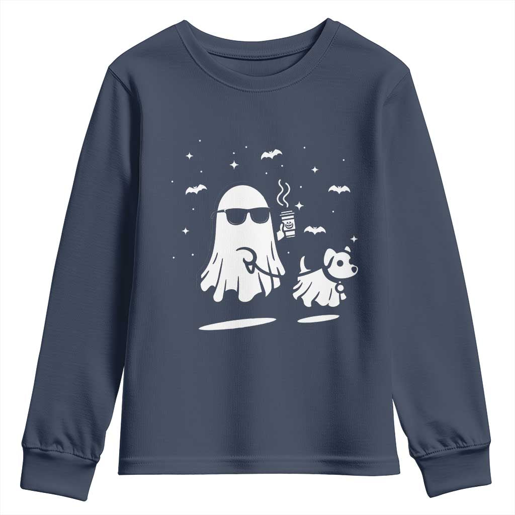 Halloween Ghost Dog Youth Sweatshirt Retro Spooky Season Boo Sheet TS10 Navy Print Your Wear