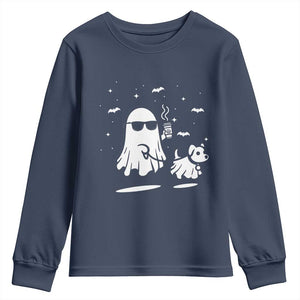 Halloween Ghost Dog Youth Sweatshirt Retro Spooky Season Boo Sheet TS10 Navy Print Your Wear