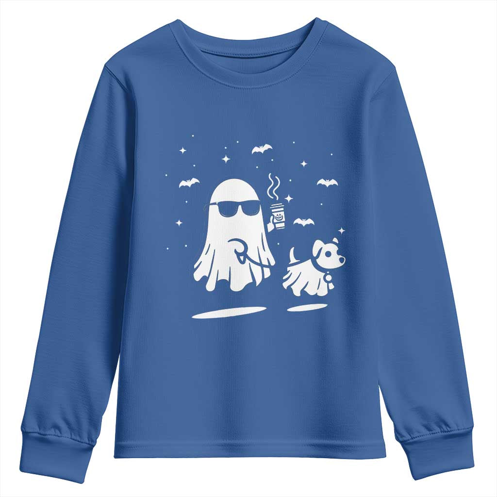 Halloween Ghost Dog Youth Sweatshirt Retro Spooky Season Boo Sheet TS10 Royal Blue Print Your Wear