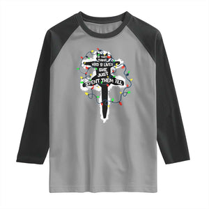 Funny Cat Christmas Raglan Shirt Pussy-cat If That Thing Had Nine Lives She Just Spent Them All Meowy Catmas Gift TS10 Sport Gray Black Print Your Wear