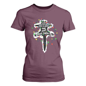 Funny Cat Christmas T Shirt For Women Pussy-cat If That Thing Had Nine Lives She Just Spent Them All Meowy Catmas Gift TS10 Maroon Print Your Wear