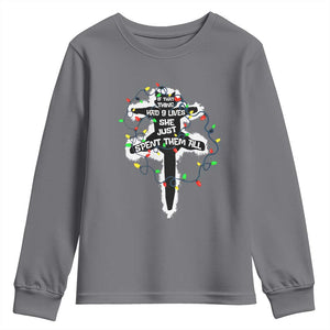 Funny Cat Christmas Youth Sweatshirt Pussy-cat If That Thing Had Nine Lives She Just Spent Them All Meowy Catmas Gift TS10 Charcoal Print Your Wear