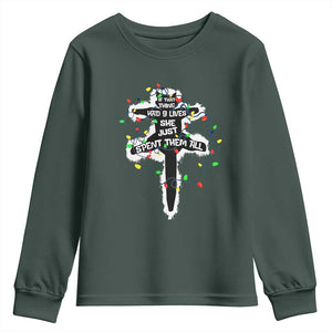 Funny Cat Christmas Youth Sweatshirt Pussy-cat If That Thing Had Nine Lives She Just Spent Them All Meowy Catmas Gift TS10 Dark Forest Green Print Your Wear