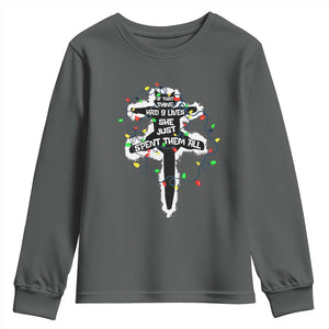 Funny Cat Christmas Youth Sweatshirt Pussy-cat If That Thing Had Nine Lives She Just Spent Them All Meowy Catmas Gift TS10 Dark Heather Print Your Wear