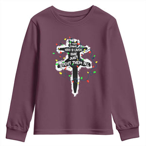 Funny Cat Christmas Youth Sweatshirt Pussy-cat If That Thing Had Nine Lives She Just Spent Them All Meowy Catmas Gift TS10 Maroon Print Your Wear