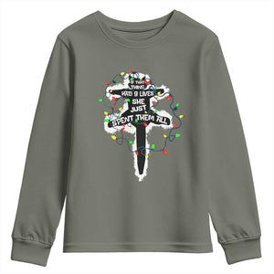 Funny Cat Christmas Youth Sweatshirt Pussy-cat If That Thing Had Nine Lives She Just Spent Them All Meowy Catmas Gift TS10 Military Green Print Your Wear