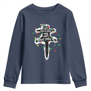 Funny Cat Christmas Youth Sweatshirt Pussy-cat If That Thing Had Nine Lives She Just Spent Them All Meowy Catmas Gift TS10 Navy Print Your Wear