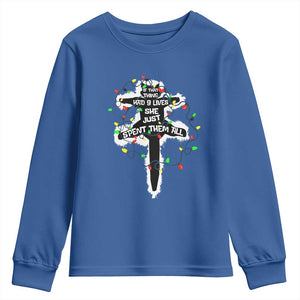 Funny Cat Christmas Youth Sweatshirt Pussy-cat If That Thing Had Nine Lives She Just Spent Them All Meowy Catmas Gift TS10 Royal Blue Print Your Wear