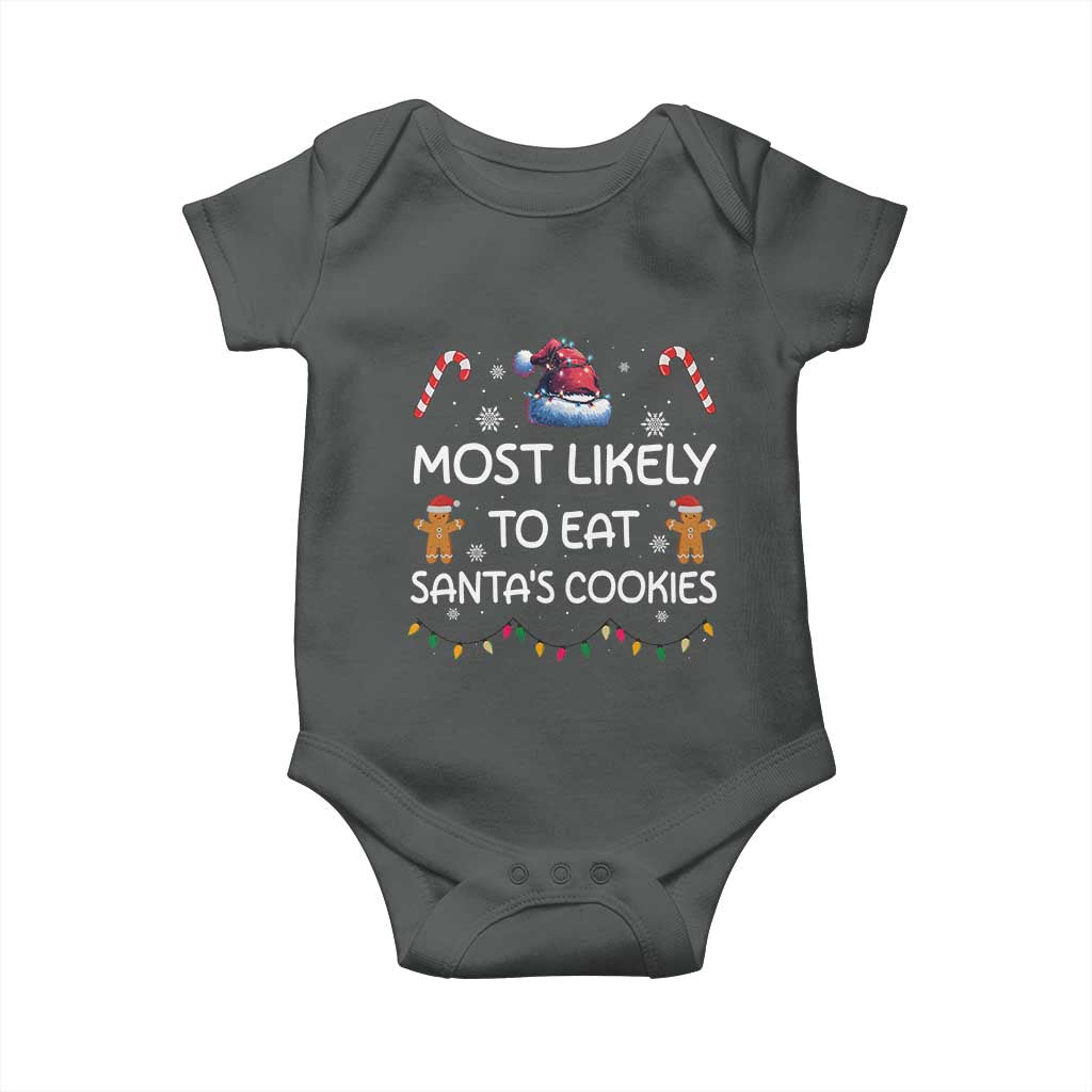 Family Matching Christmas Baby Onesie Most Likely To Eat Santas Cookies TS10 Dark Heather Print Your Wear