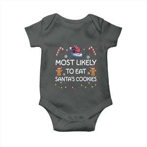 Family Matching Christmas Baby Onesie Most Likely To Eat Santas Cookies TS10 Dark Heather Print Your Wear