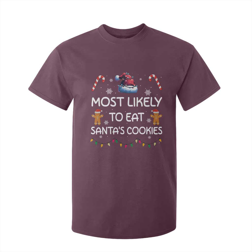 Family Matching Christmas T Shirt For Kid Most Likely To Eat Santas Cookies TS10 Maroon Print Your Wear