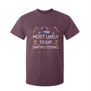 Family Matching Christmas T Shirt For Kid Most Likely To Eat Santas Cookies TS10 Maroon Print Your Wear