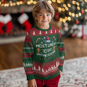 Family Matching Ugly Christmas Sweater Most Likely To Eat Santas Cookies Xmas Gifts TS10 Christmas Print Your Wear