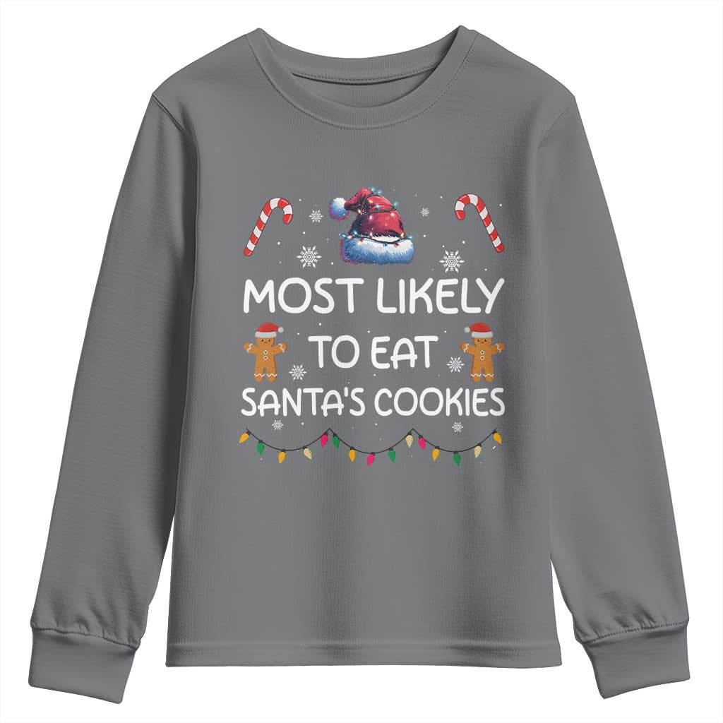 Family Matching Christmas Youth Sweatshirt Most Likely To Eat Santas Cookies TS10 Charcoal Print Your Wear