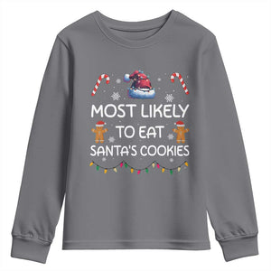 Family Matching Christmas Youth Sweatshirt Most Likely To Eat Santas Cookies TS10 Charcoal Print Your Wear