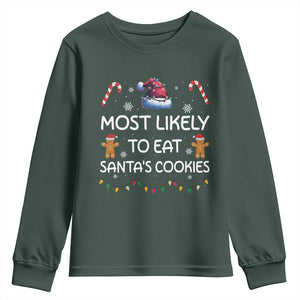 Family Matching Christmas Youth Sweatshirt Most Likely To Eat Santas Cookies TS10 Dark Forest Green Print Your Wear