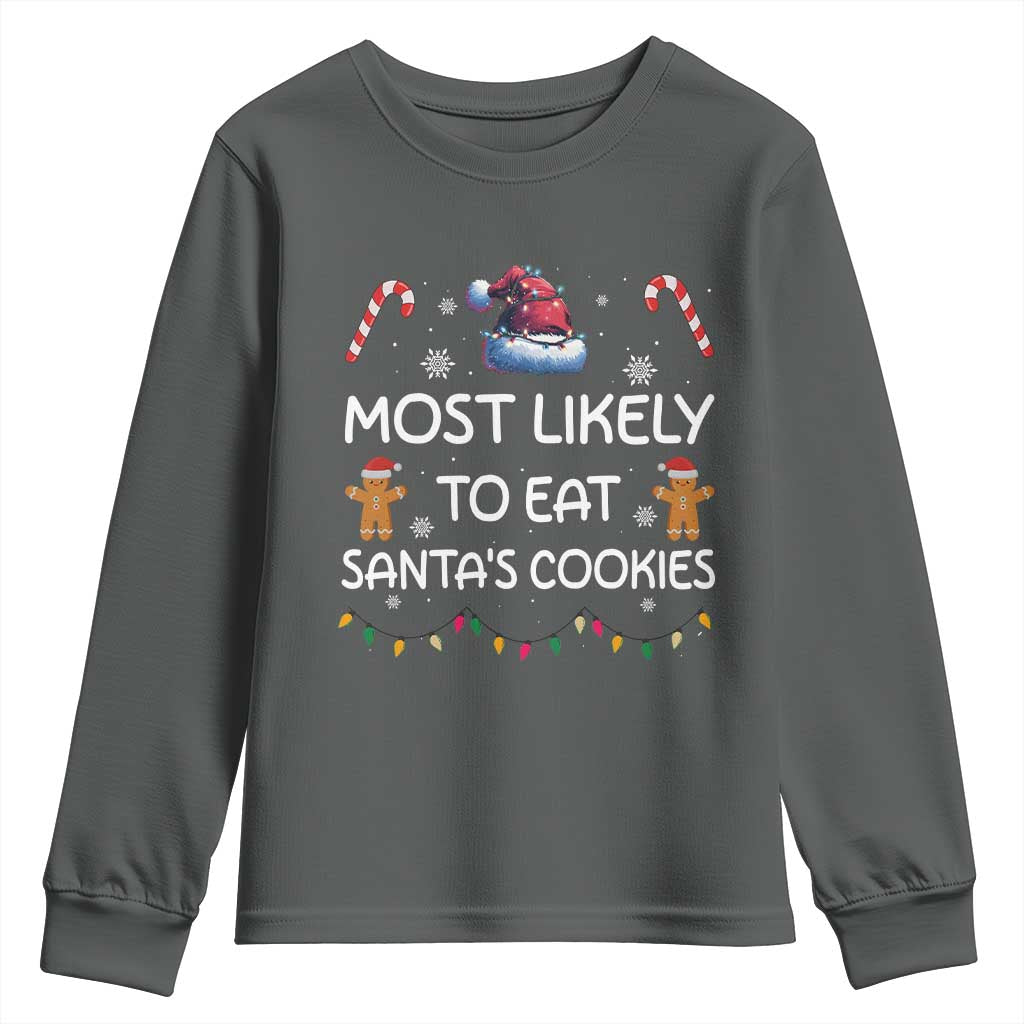 Family Matching Christmas Youth Sweatshirt Most Likely To Eat Santas Cookies TS10 Dark Heather Print Your Wear