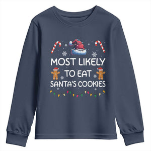 Family Matching Christmas Youth Sweatshirt Most Likely To Eat Santas Cookies TS10 Navy Print Your Wear