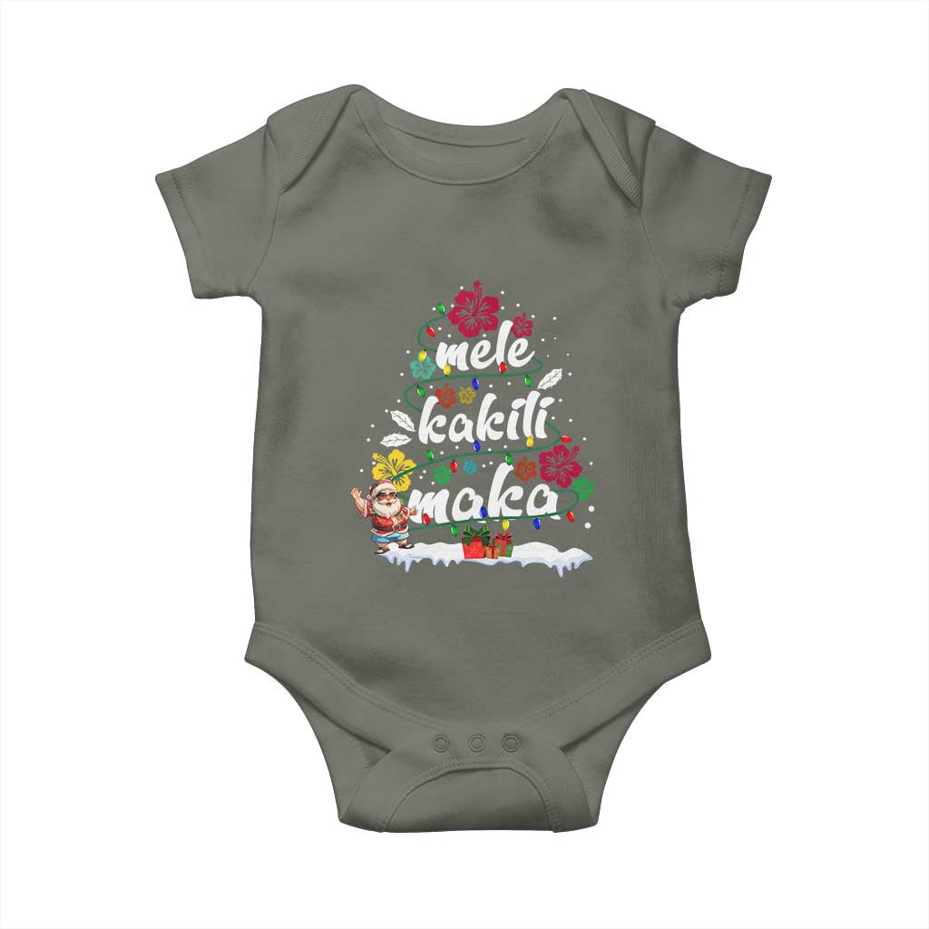 Hawaiian Christmas Tree Baby Onesie Mele Kalikimaka Beach Family Vacation Xmas Hawaii Santa TS10 Military Green Print Your Wear