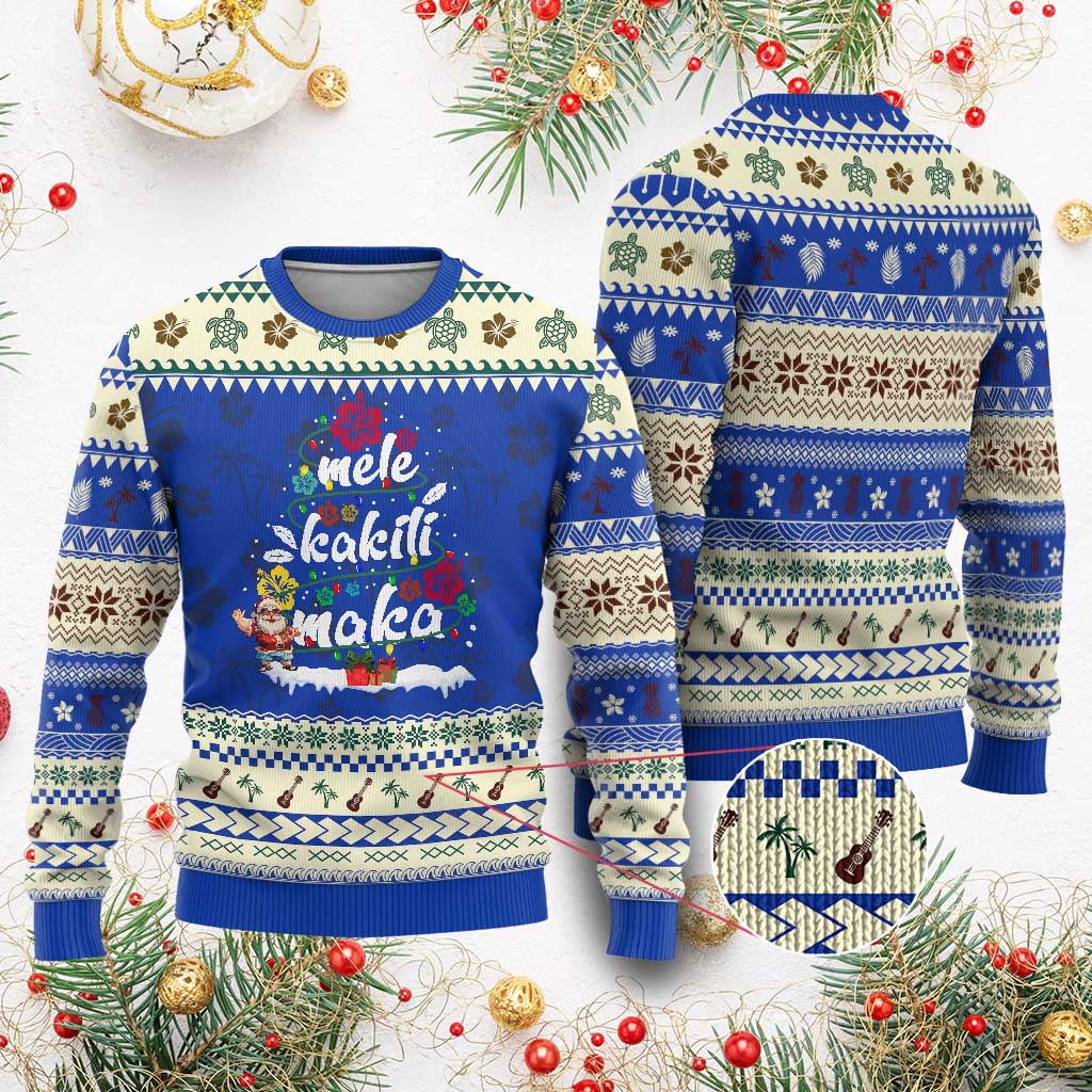 Hawaiian Christmas Tree Ugly Christmas Sweater Mele Kalikimaka Beach Family Vacation Xmas Hawaii Santa TS10 Blue Print Your Wear