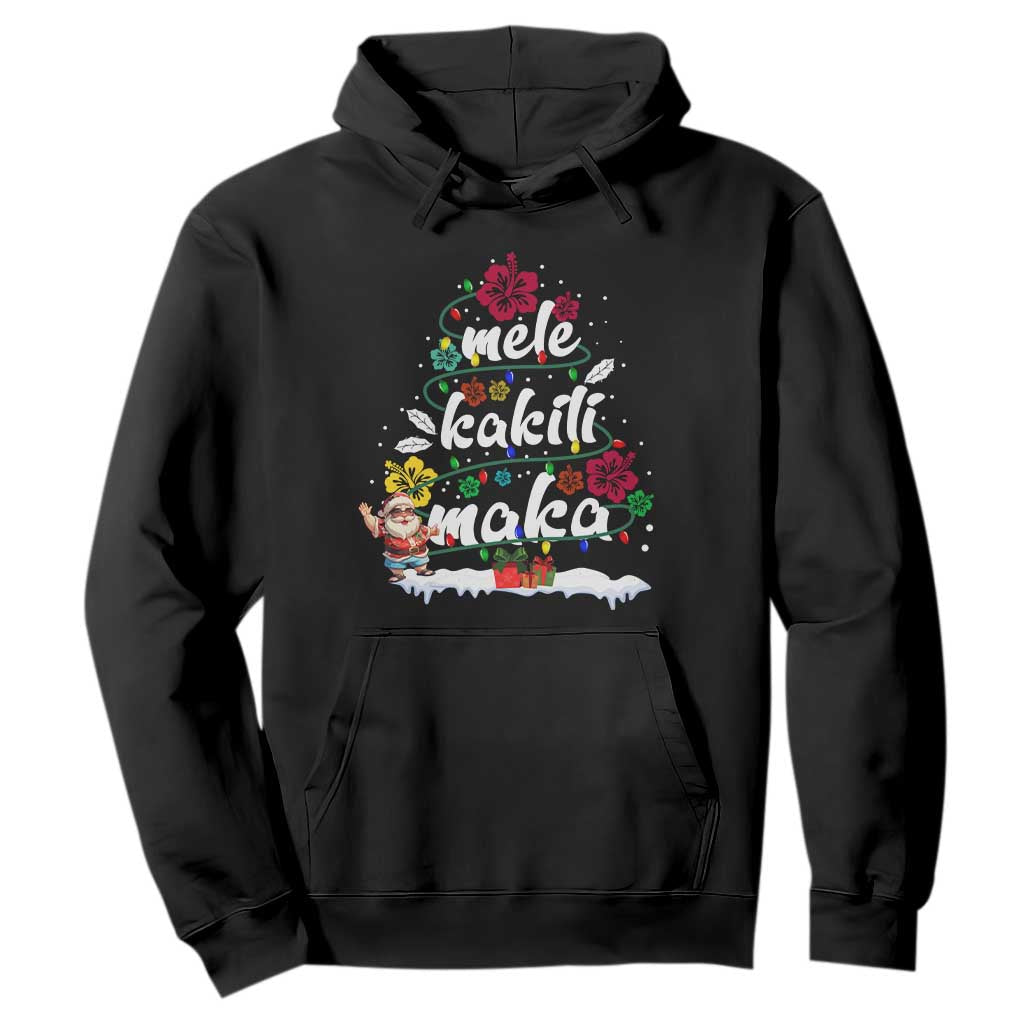 Hawaiian Christmas Tree Hoodie Mele Kalikimaka Beach Family Vacation Xmas Hawaii Santa TS10 Black Print Your Wear