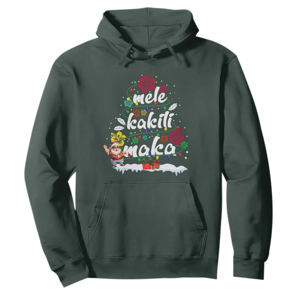 Hawaiian Christmas Tree Hoodie Mele Kalikimaka Beach Family Vacation Xmas Hawaii Santa TS10 Dark Forest Green Print Your Wear