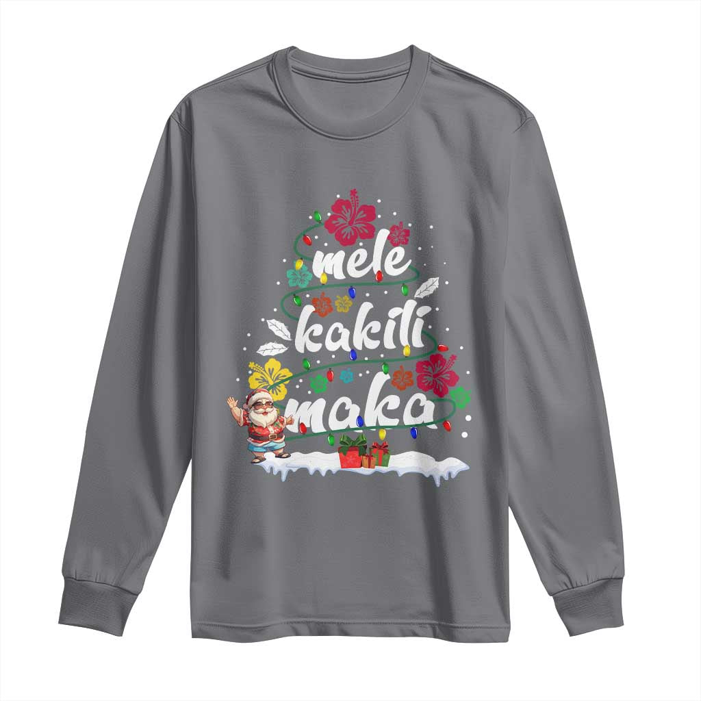 Hawaiian Christmas Tree Long Sleeve Shirt Mele Kalikimaka Beach Family Vacation Xmas Hawaii Santa TS10 Charcoal Print Your Wear
