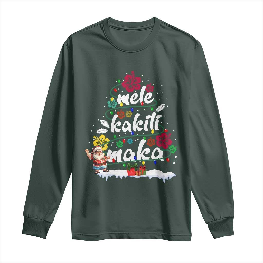Hawaiian Christmas Tree Long Sleeve Shirt Mele Kalikimaka Beach Family Vacation Xmas Hawaii Santa TS10 Dark Forest Green Print Your Wear