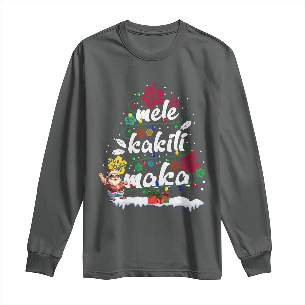 Hawaiian Christmas Tree Long Sleeve Shirt Mele Kalikimaka Beach Family Vacation Xmas Hawaii Santa TS10 Dark Heather Print Your Wear