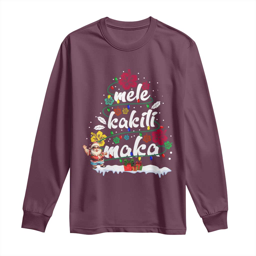 Hawaiian Christmas Tree Long Sleeve Shirt Mele Kalikimaka Beach Family Vacation Xmas Hawaii Santa TS10 Maroon Print Your Wear