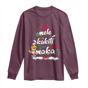 Hawaiian Christmas Tree Long Sleeve Shirt Mele Kalikimaka Beach Family Vacation Xmas Hawaii Santa TS10 Maroon Print Your Wear