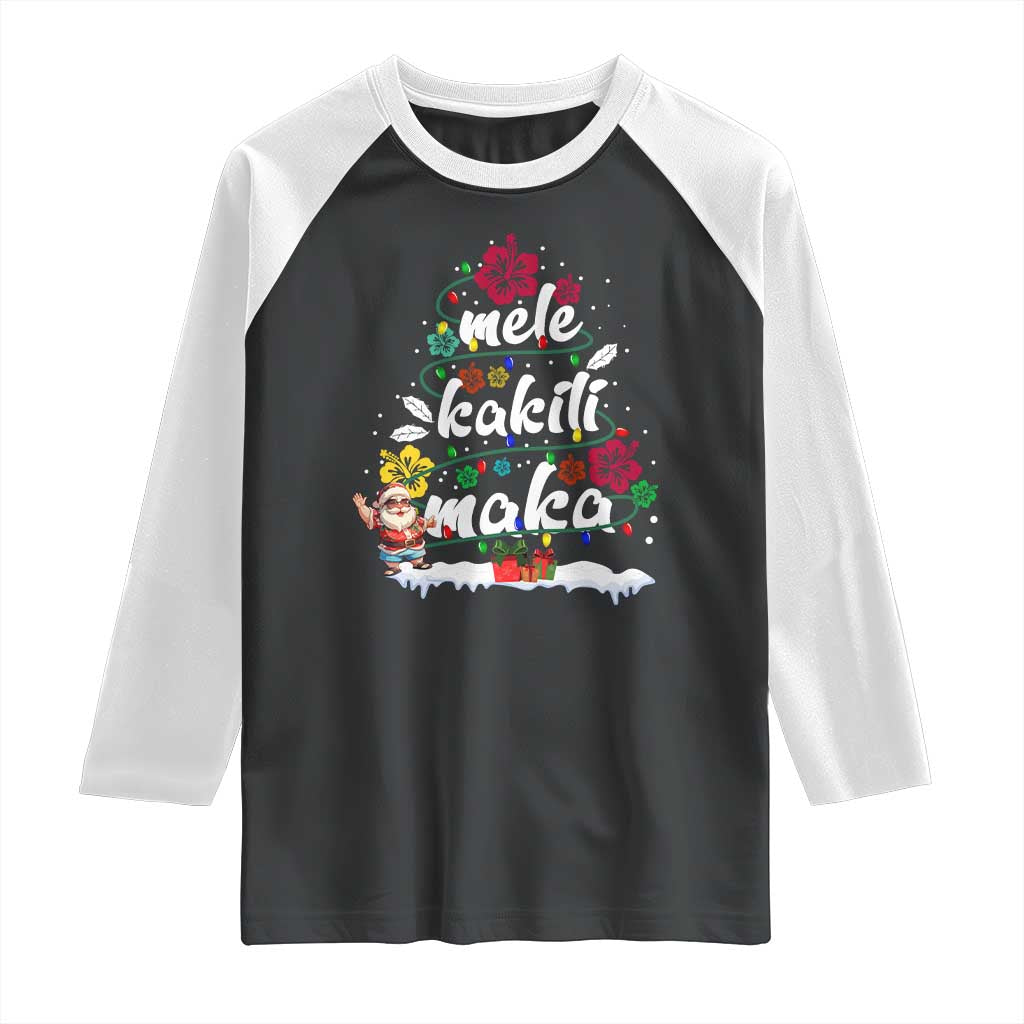 Hawaiian Christmas Tree Raglan Shirt Mele Kalikimaka Beach Family Vacation Xmas Hawaii Santa TS10 Black White Print Your Wear
