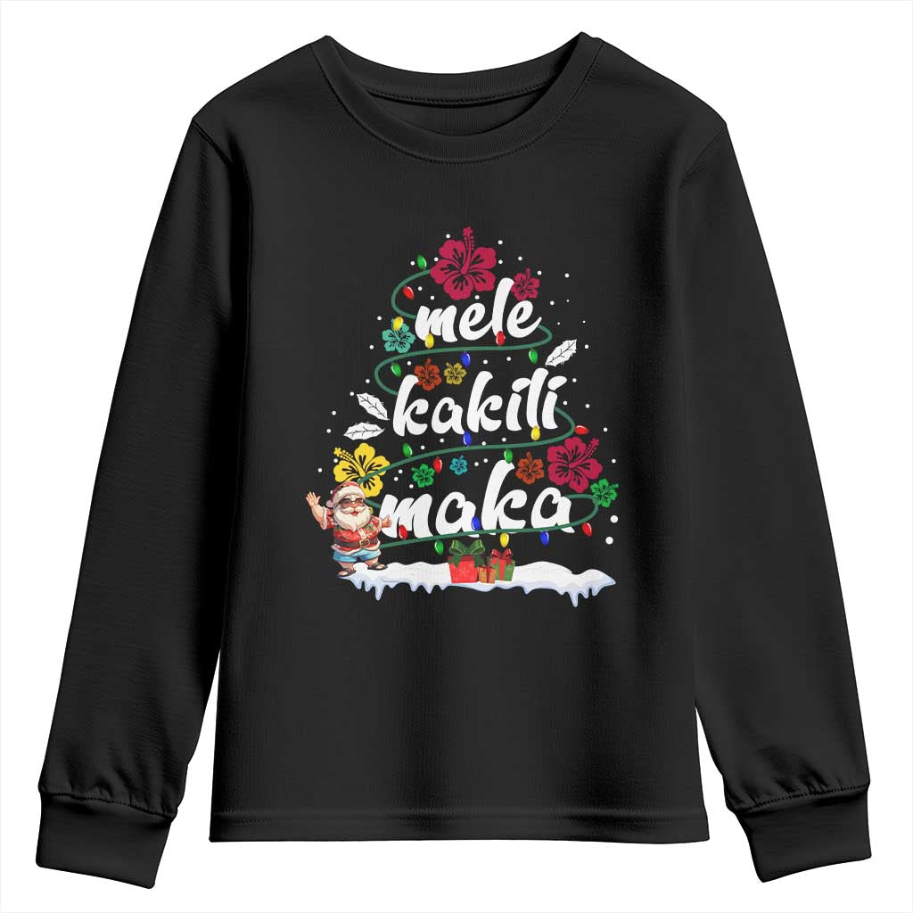 Hawaiian Christmas Tree Youth Sweatshirt Mele Kalikimaka Beach Family Vacation Xmas Hawaii Santa TS10 Black Print Your Wear