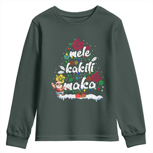 Hawaiian Christmas Tree Youth Sweatshirt Mele Kalikimaka Beach Family Vacation Xmas Hawaii Santa TS10 Dark Forest Green Print Your Wear