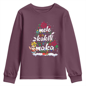 Hawaiian Christmas Tree Youth Sweatshirt Mele Kalikimaka Beach Family Vacation Xmas Hawaii Santa TS10 Maroon Print Your Wear
