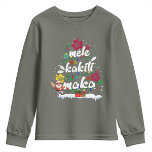 Hawaiian Christmas Tree Youth Sweatshirt Mele Kalikimaka Beach Family Vacation Xmas Hawaii Santa TS10 Military Green Print Your Wear