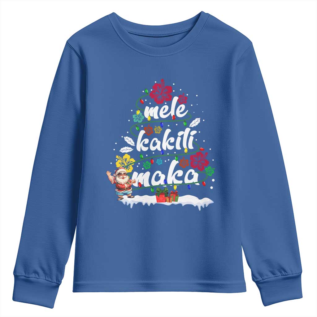 Hawaiian Christmas Tree Youth Sweatshirt Mele Kalikimaka Beach Family Vacation Xmas Hawaii Santa TS10 Royal Blue Print Your Wear