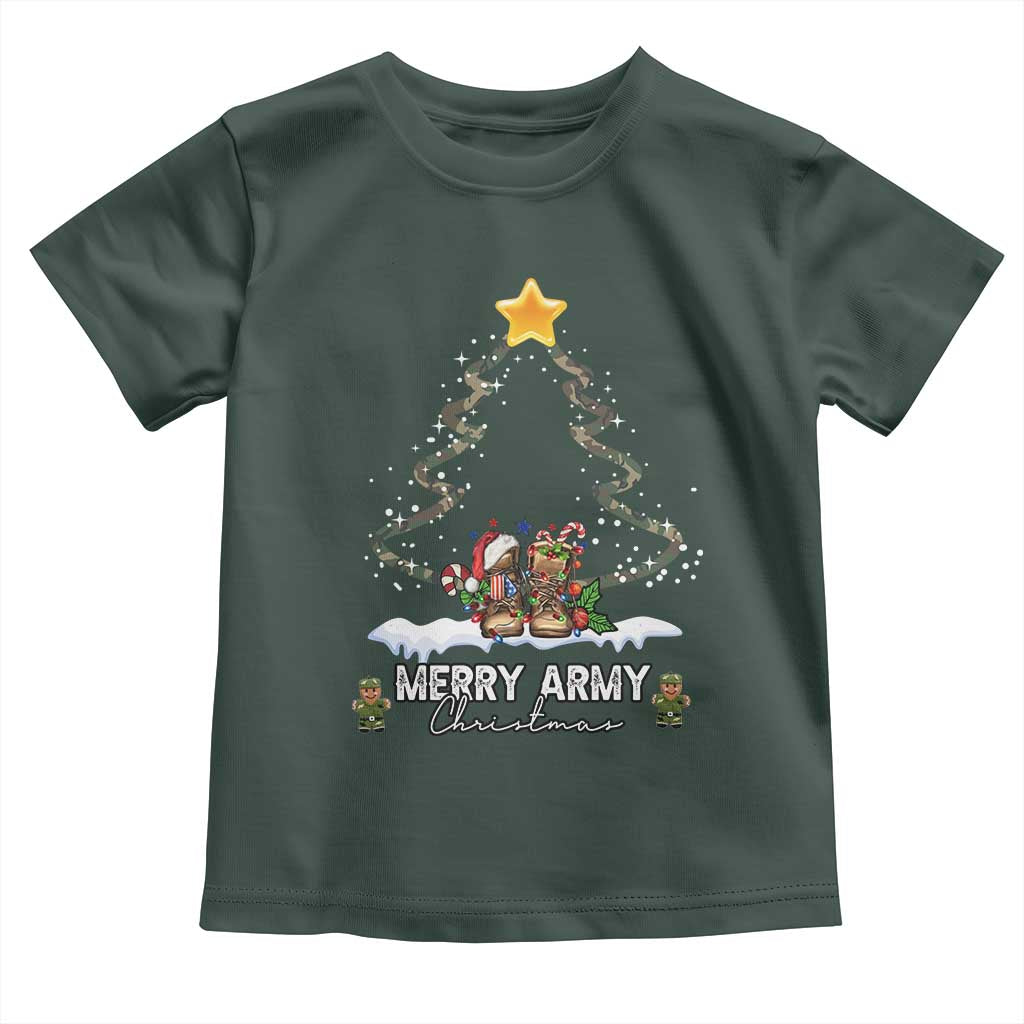 Merry Army Christmas Baby Shirt Military Family Veteran Xmas Gift Camo Boots TS10 Dark Forest Green Print Your Wear