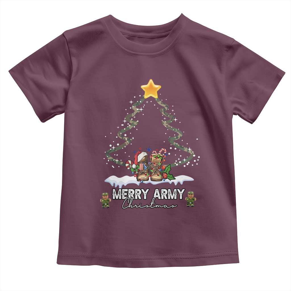 Merry Army Christmas Baby Shirt Military Family Veteran Xmas Gift Camo Boots TS10 Maroon Print Your Wear