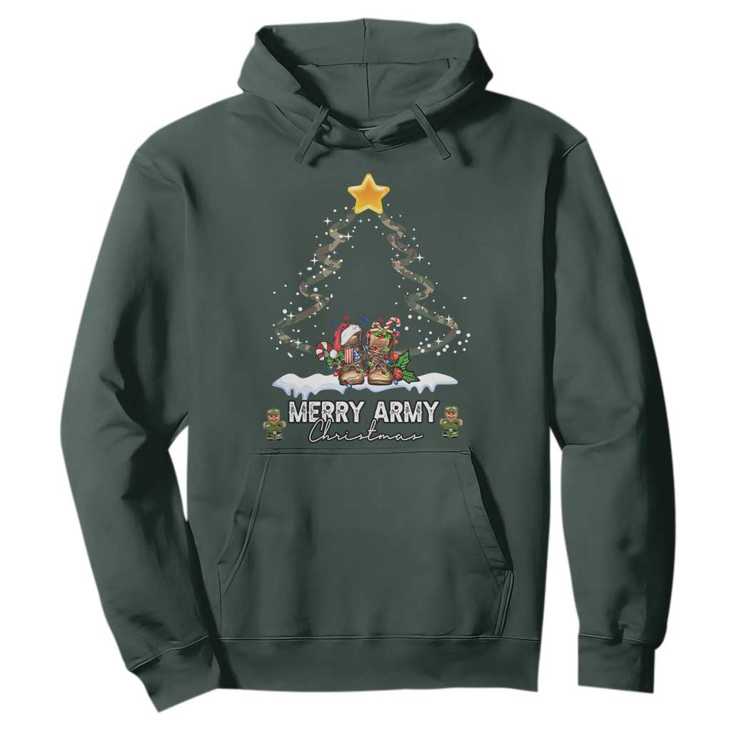 Merry Army Christmas Hoodie Military Family Veteran Xmas Gift Camo Boots TS10 Dark Forest Green Print Your Wear
