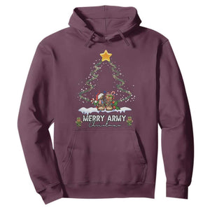 Merry Army Christmas Hoodie Military Family Veteran Xmas Gift Camo Boots TS10 Maroon Print Your Wear