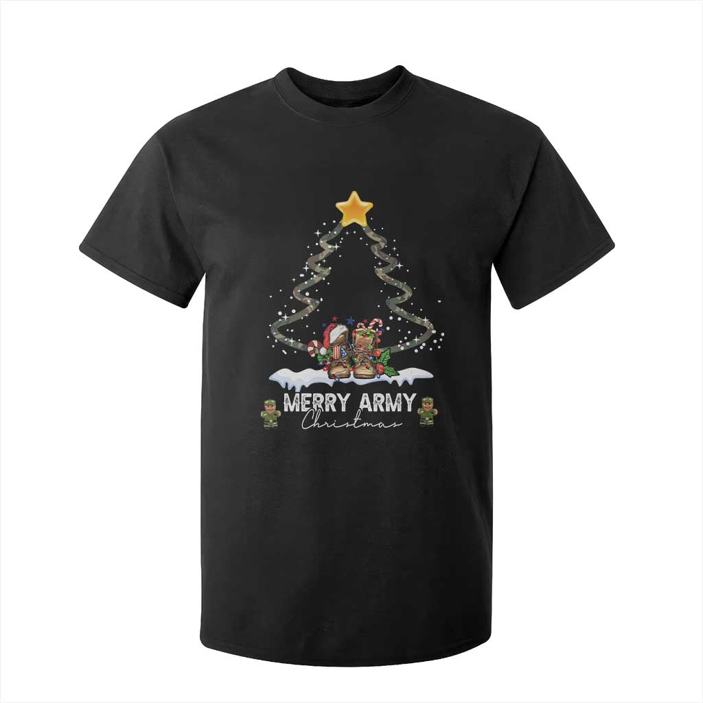 Merry Army Christmas T Shirt For Kid Military Family Veteran Xmas Gift Camo Boots TS10 Black Print Your Wear