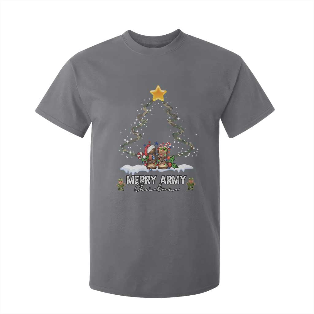 Merry Army Christmas T Shirt For Kid Military Family Veteran Xmas Gift Camo Boots TS10 Charcoal Print Your Wear