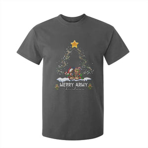 Merry Army Christmas T Shirt For Kid Military Family Veteran Xmas Gift Camo Boots TS10 Dark Heather Print Your Wear