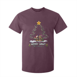 Merry Army Christmas T Shirt For Kid Military Family Veteran Xmas Gift Camo Boots TS10 Maroon Print Your Wear