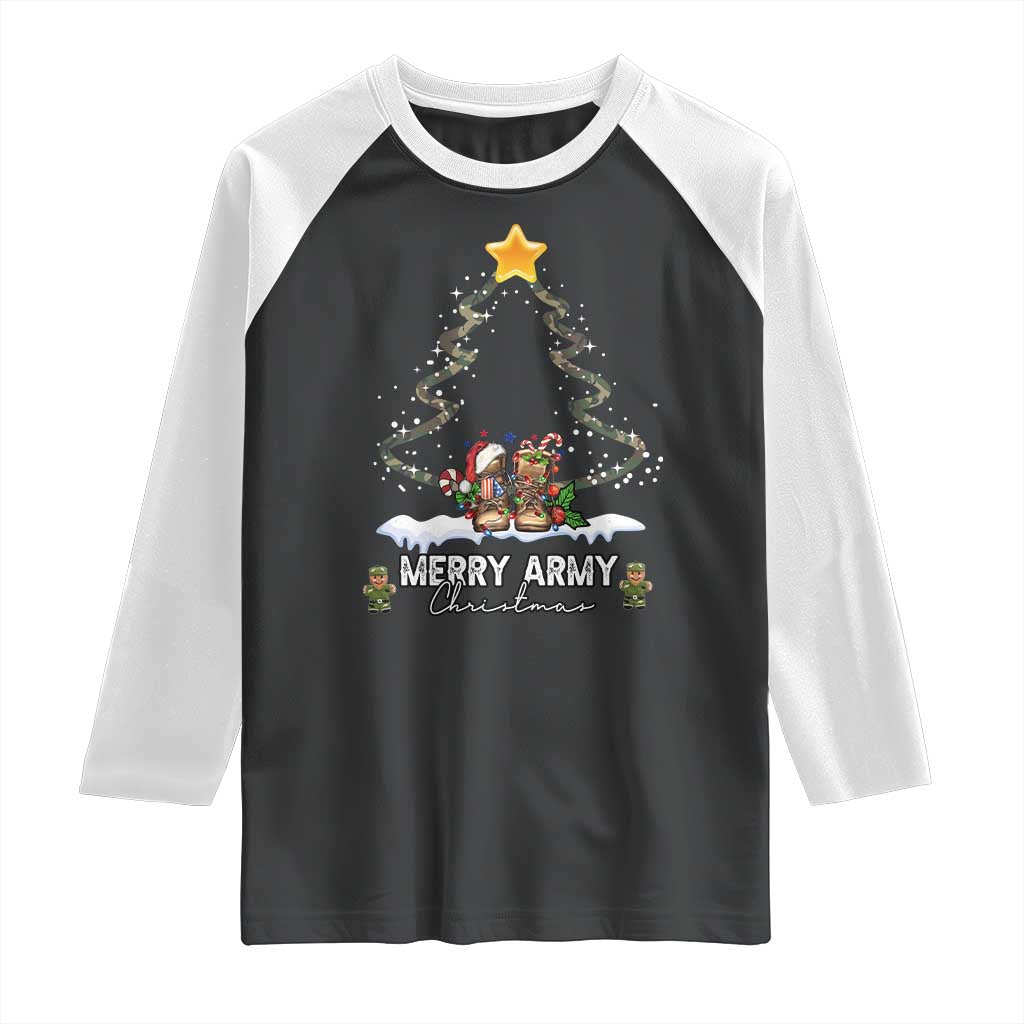 Merry Army Christmas Raglan Shirt Military Family Veteran Xmas Gift Camo Boots TS10 Black White Print Your Wear
