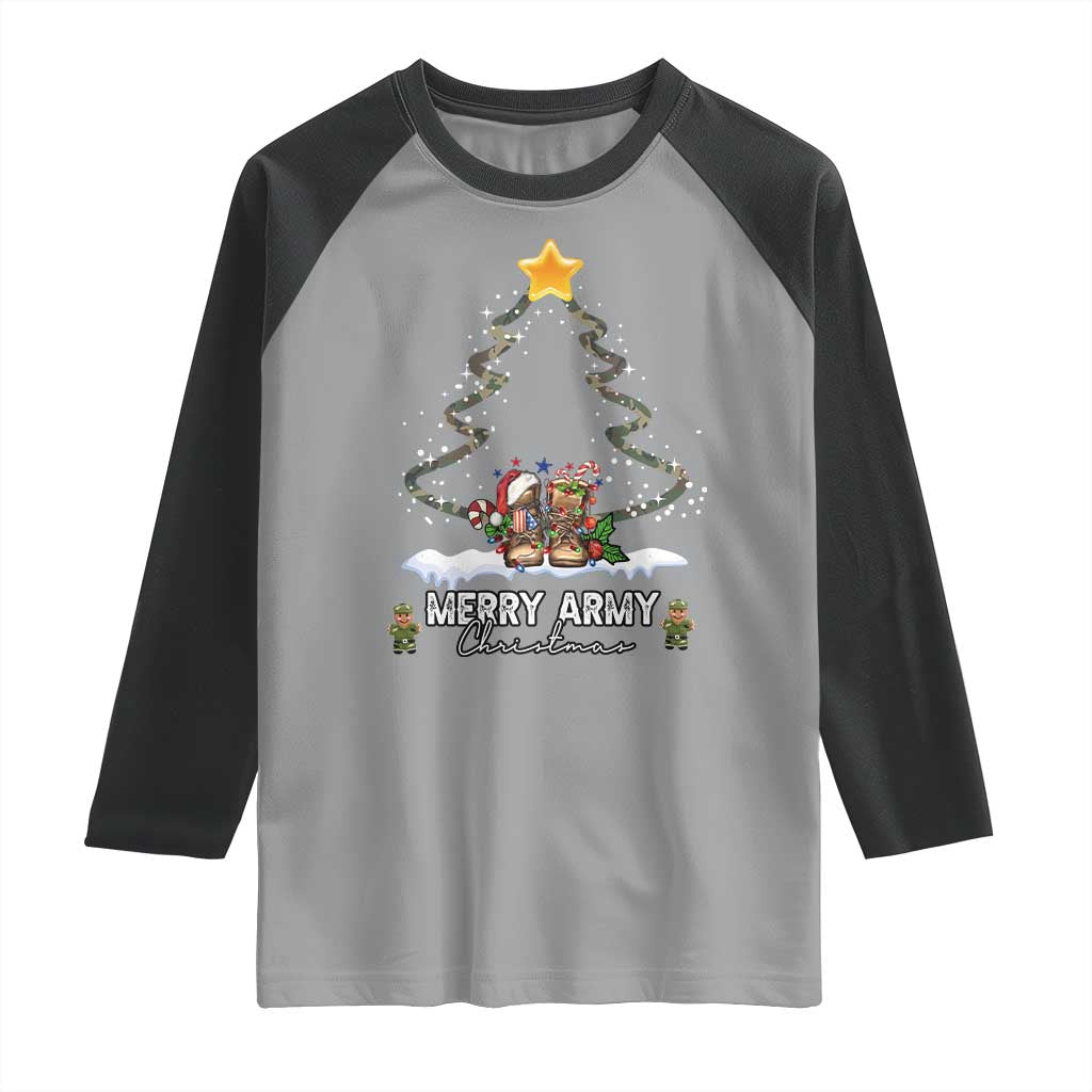 Merry Army Christmas Raglan Shirt Military Family Veteran Xmas Gift Camo Boots TS10 Sport Gray Black Print Your Wear